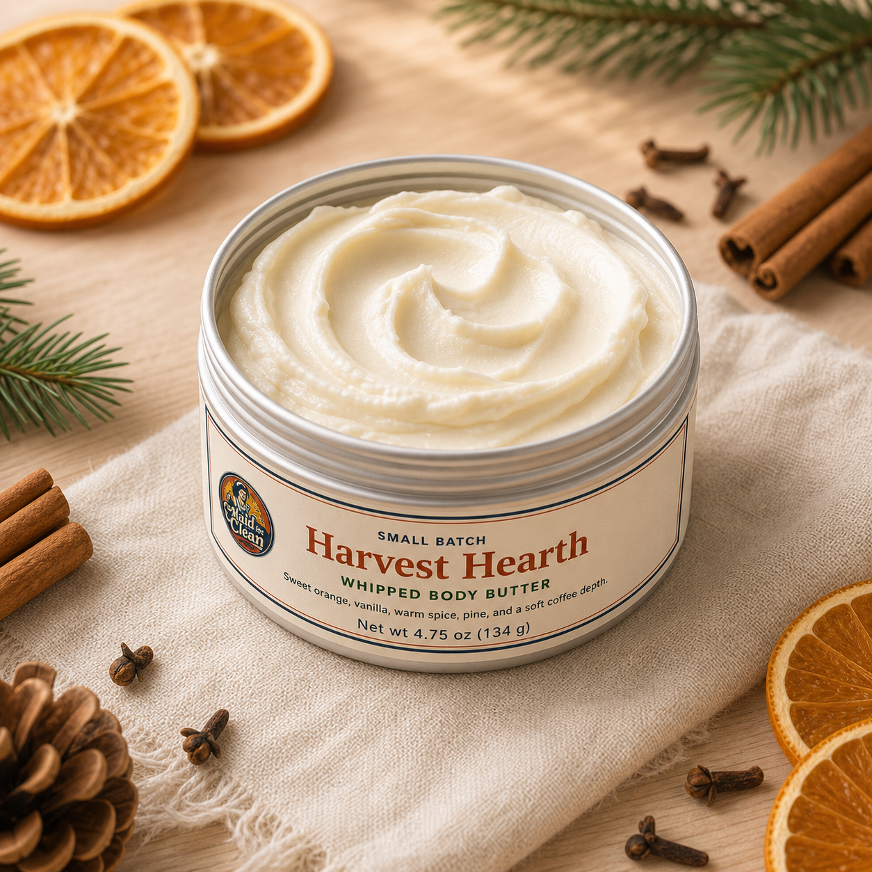 Harvest Hearth whipped body butter tin with label