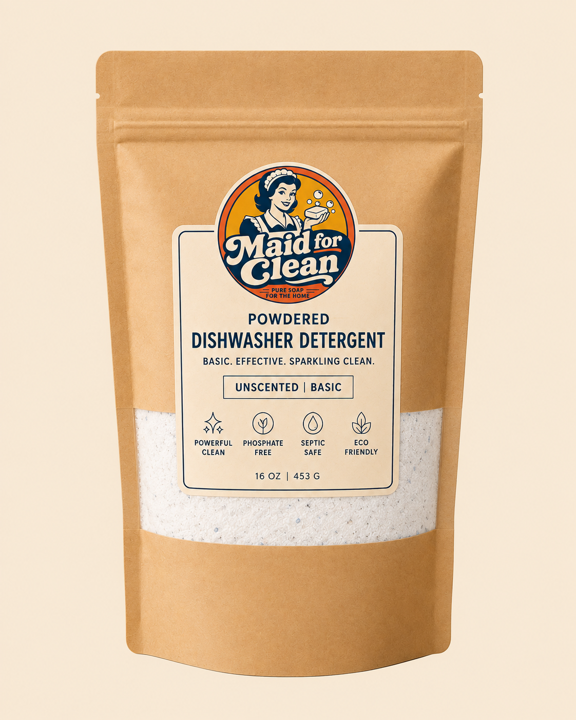 Maid for Clean powdered dishwasher detergent starter pouch
